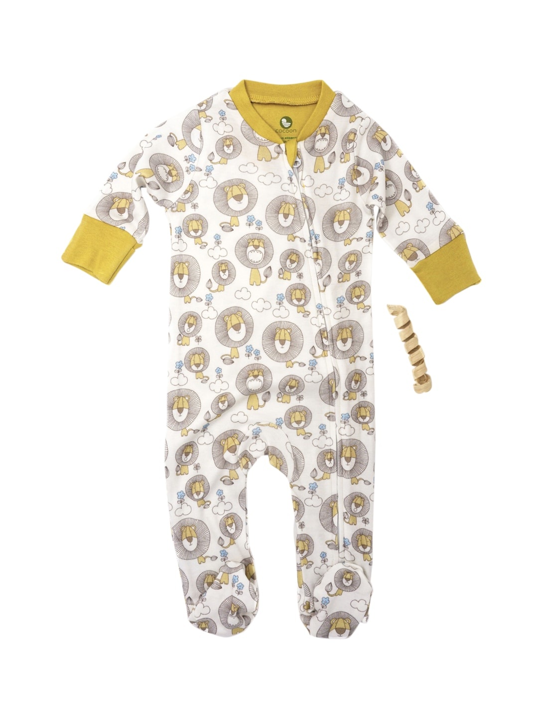 

cocoon care Infant Yellow & White Printed Bamboo Cotton Sleepsuit