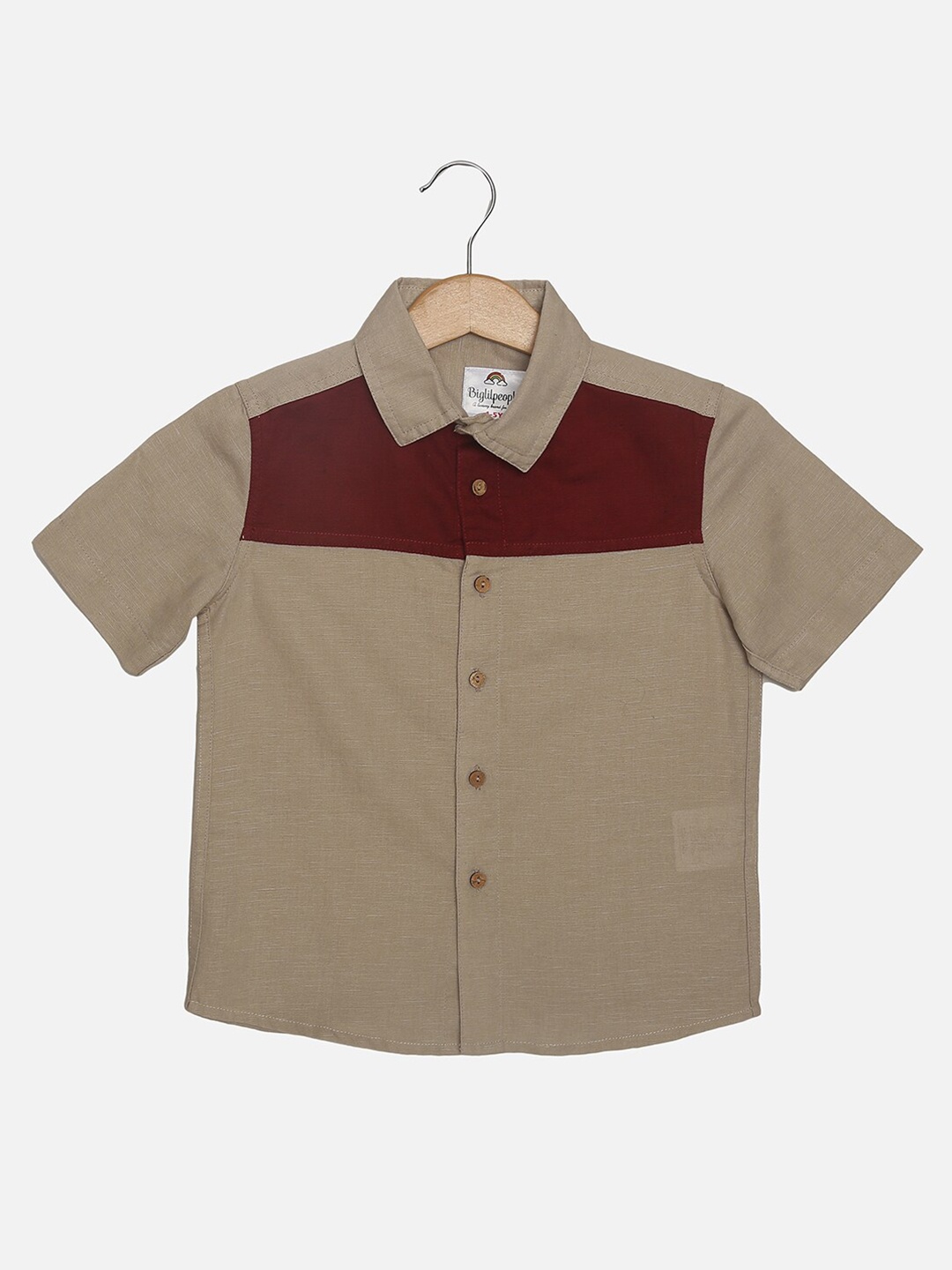 

Biglilpeople Boys Beige Classic Casual Shirt