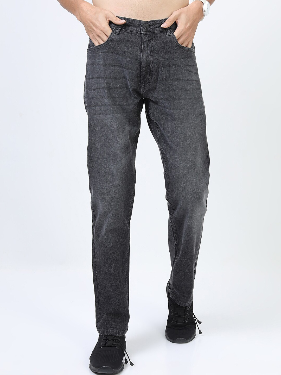 

HIGHLANDER Men Charcoal Straight Fit Clean look Stretchable Jeans