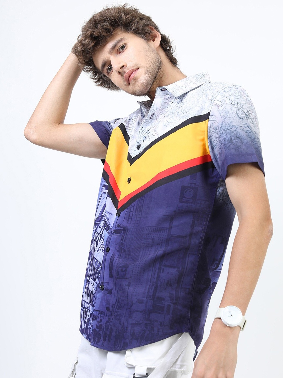 

HIGHLANDER Men White Slim Fit Printed Casual Shirt
