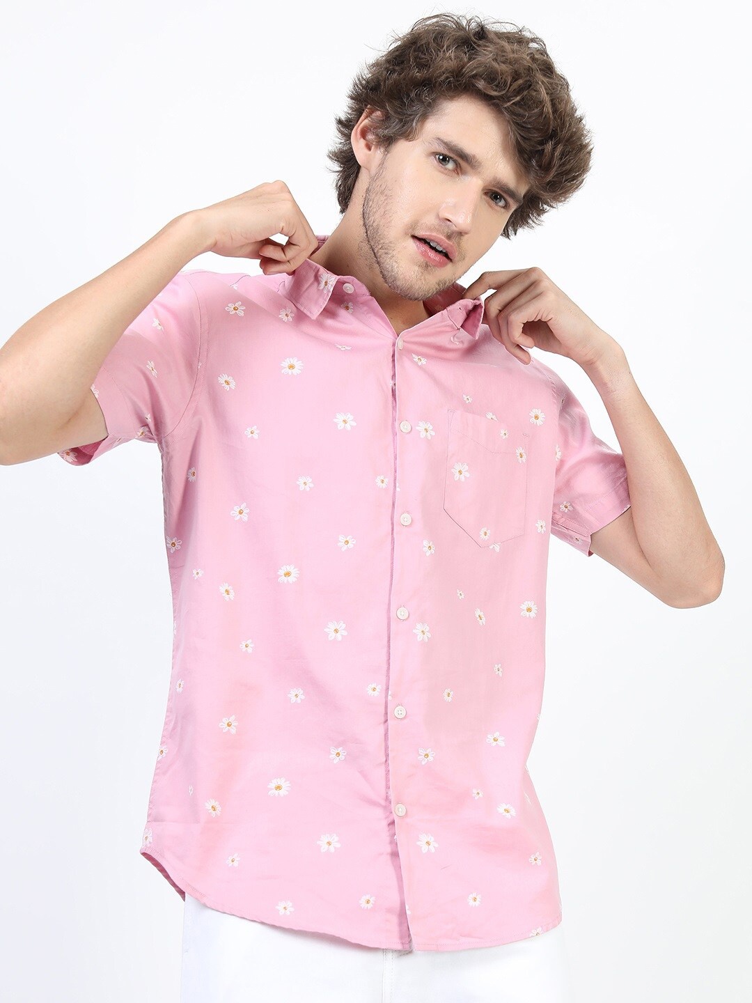 

HIGHLANDER Men Pink Slim Fit Printed Casual Shirt