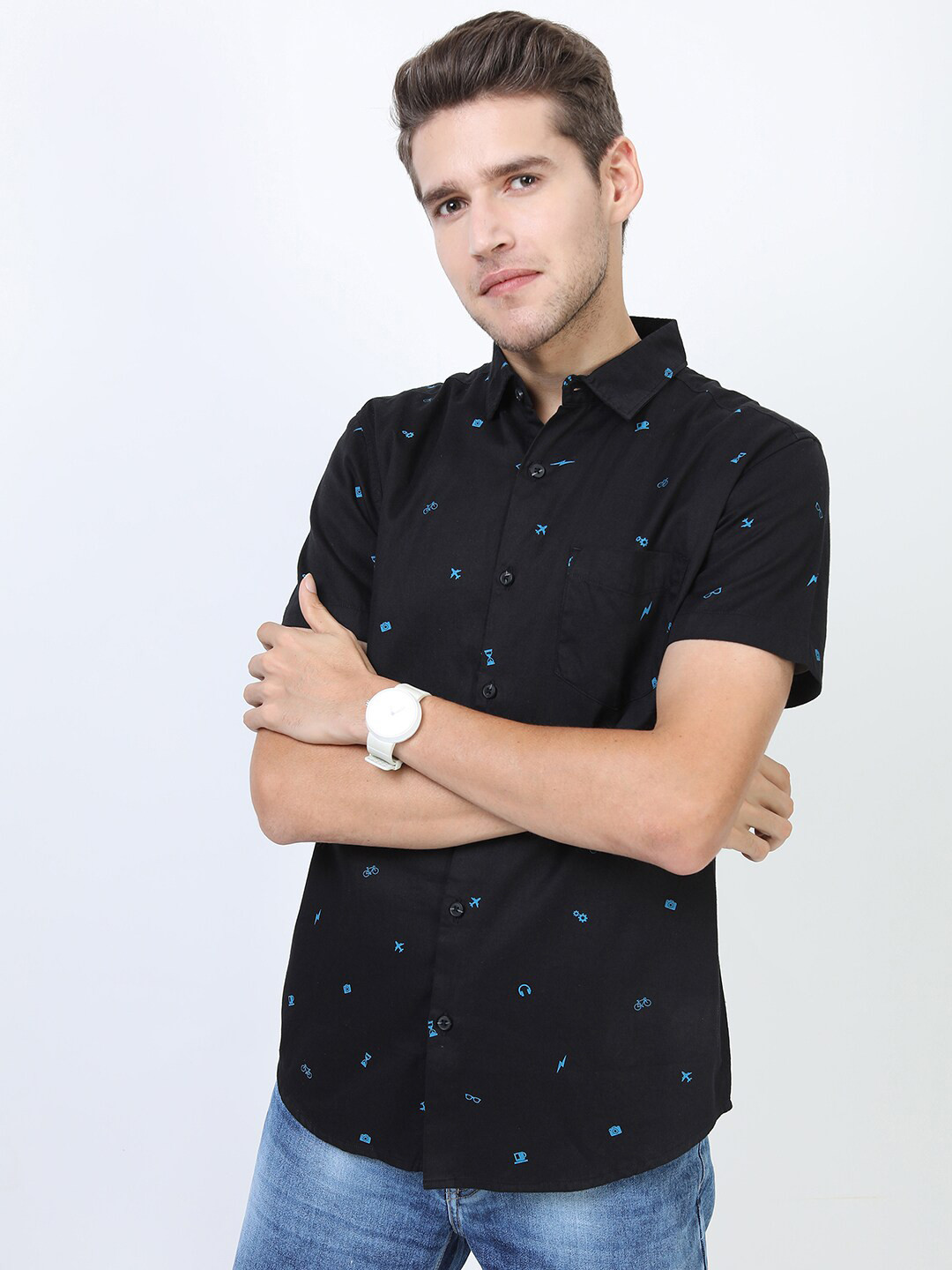

HIGHLANDER Men Black Slim Fit Printed Casual Shirt