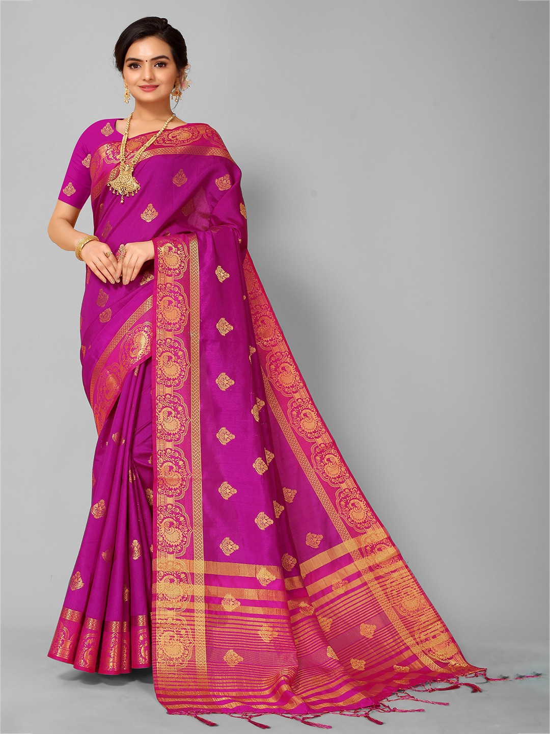 

Mitera Red & Gold-Toned Woven Design Zari Silk Blend Kanjeevaram Saree