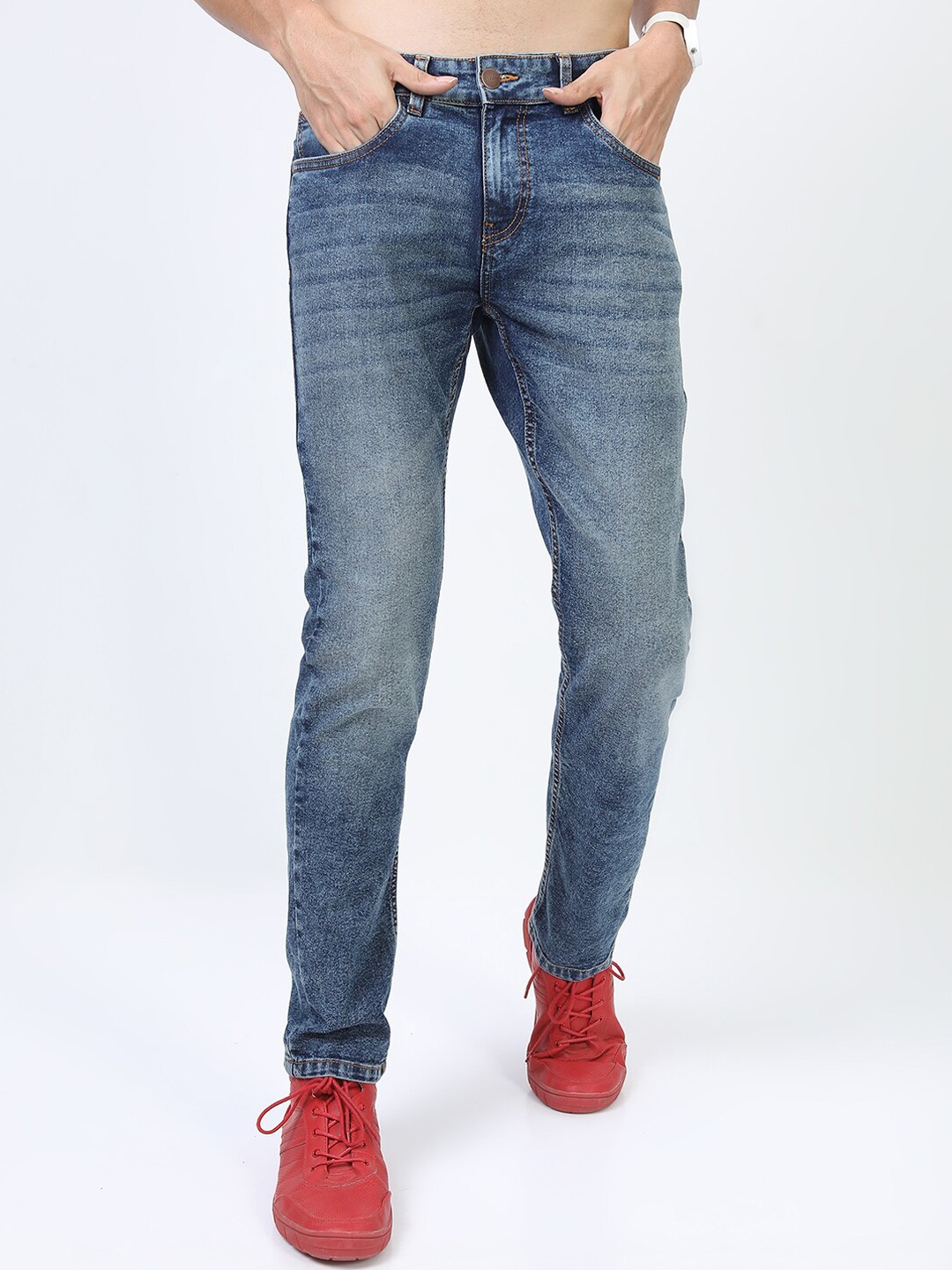 

KETCH Men Blue Slim Fit Low Distress Heavy Fade Stretchable Jeans