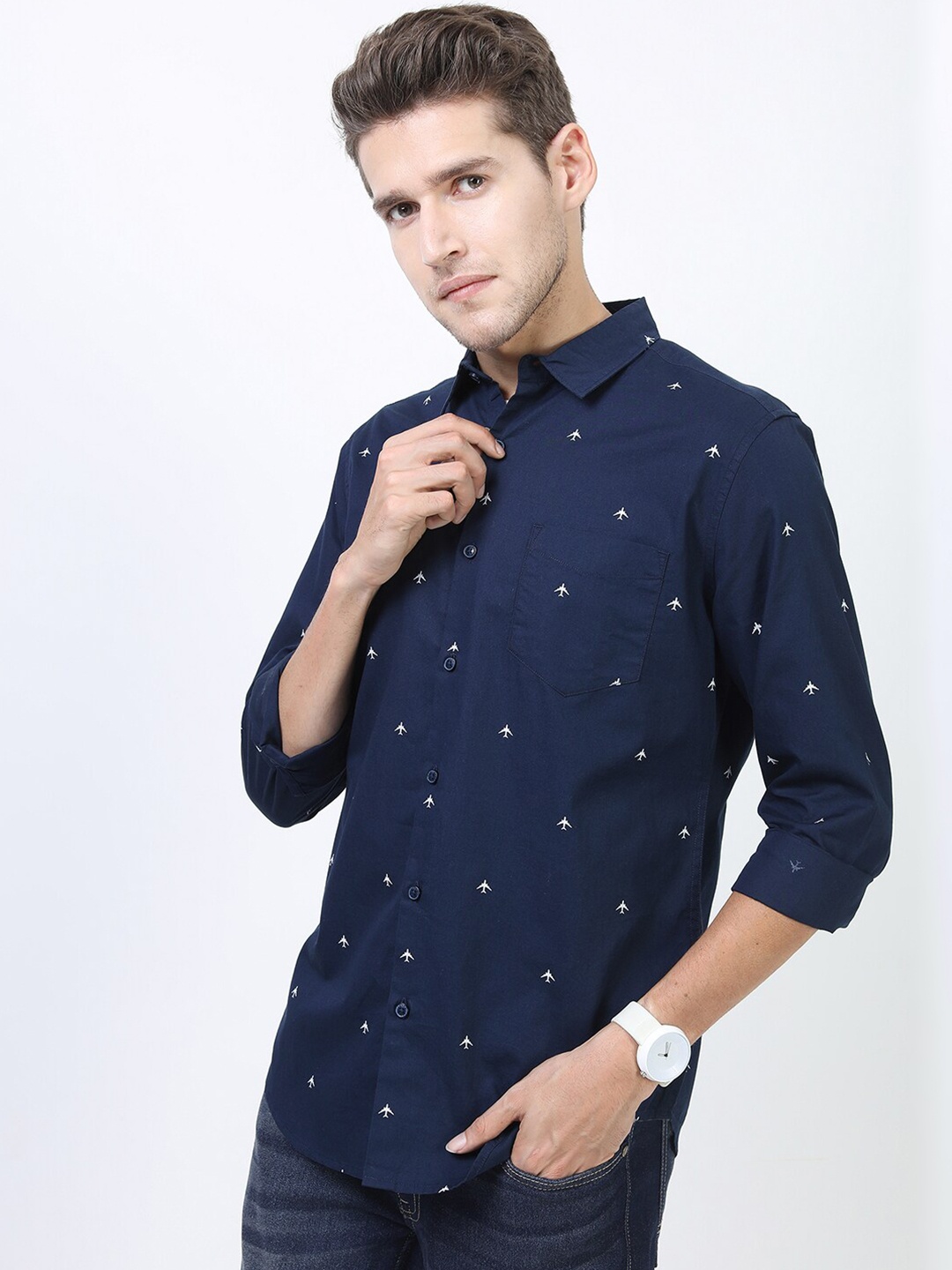 

KETCH Men Navy Blue Slim Fit Printed Casual Shirt