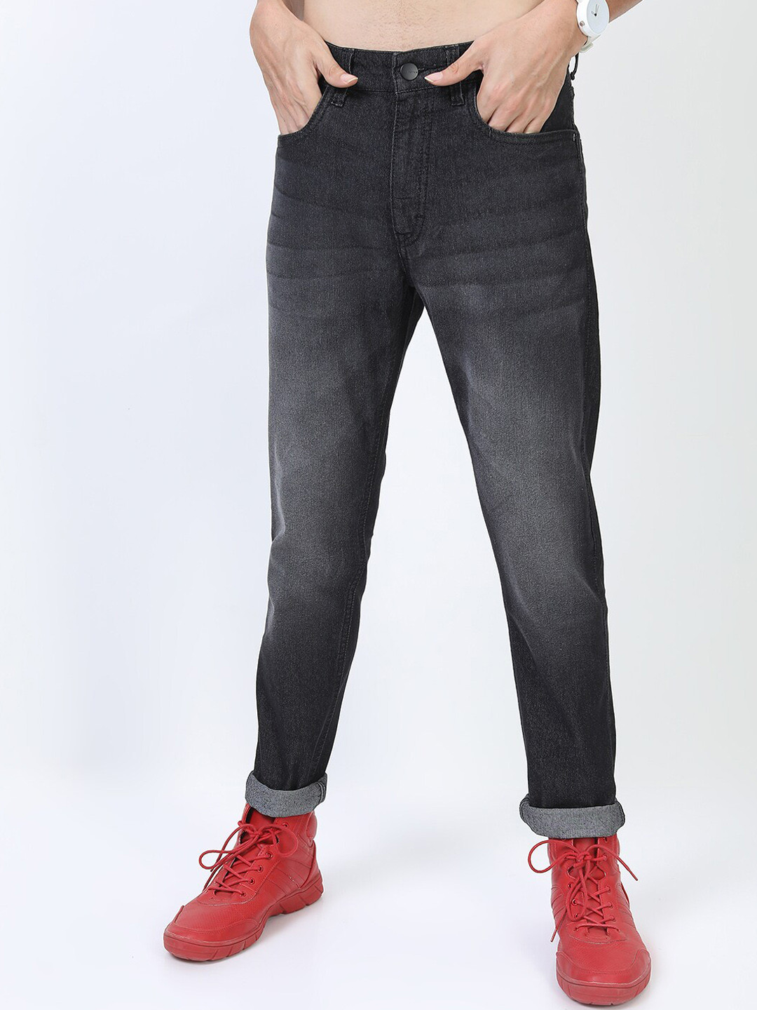 

KETCH Men Black Tapered Fit Light Fade Stretchable Jeans