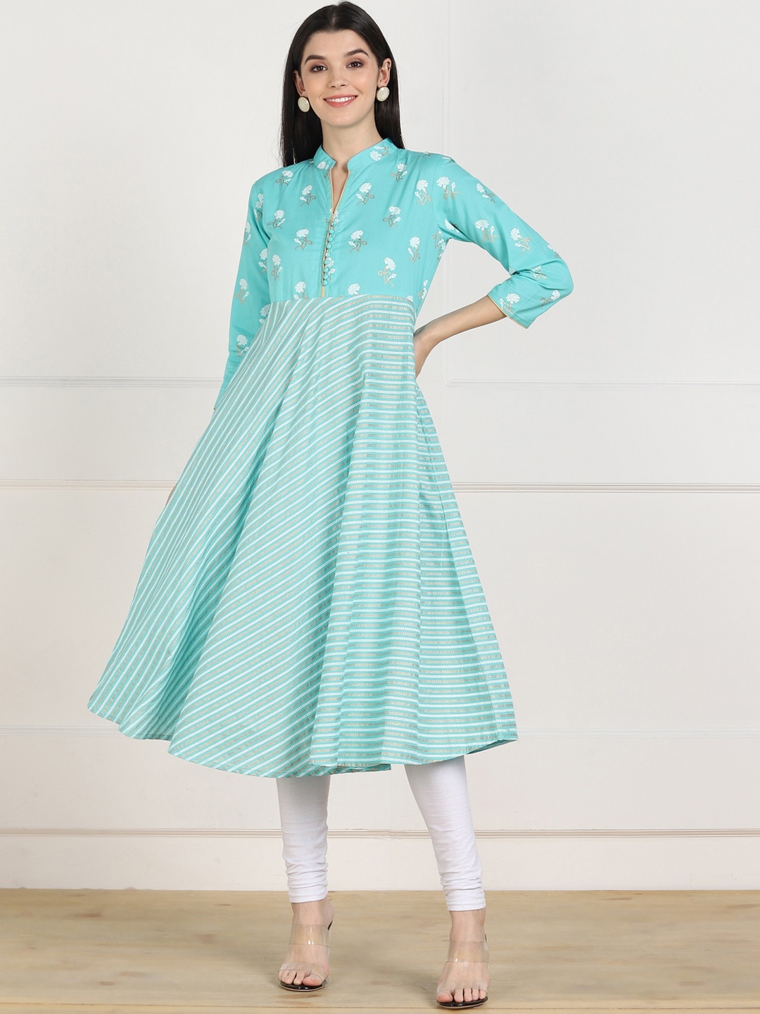 

ZNX Clothing Women Blue Ethnic Motifs Printed Anarkali Kurta
