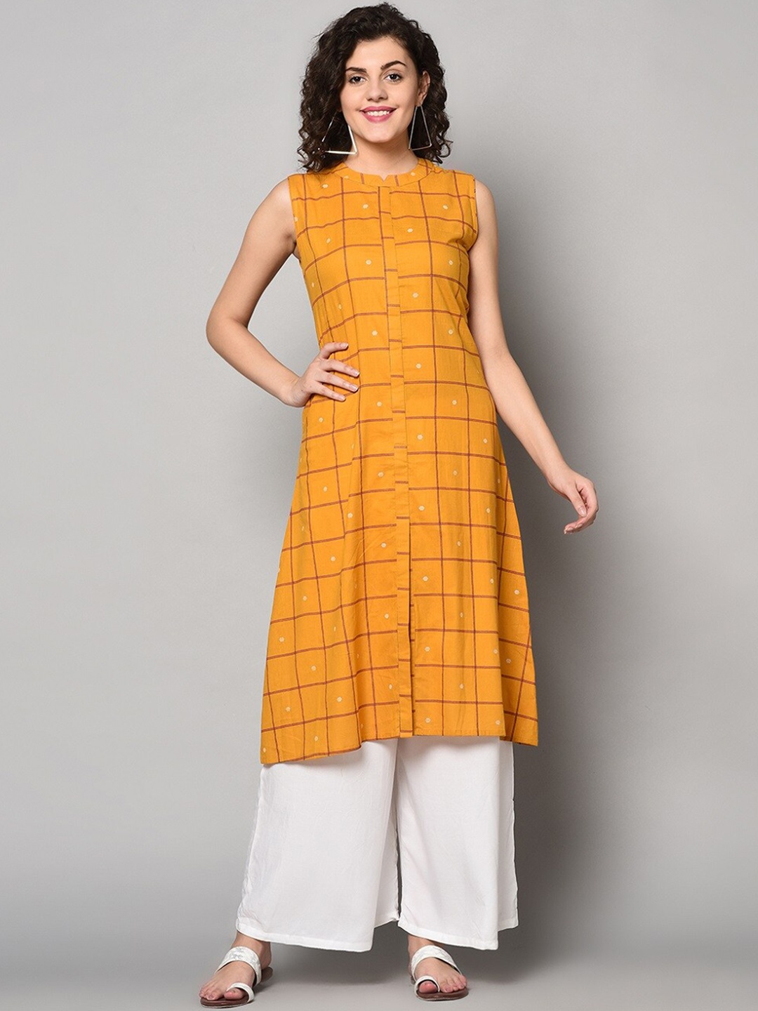 

ZNX Clothing Women Yellow Checked Patchwork Kurta