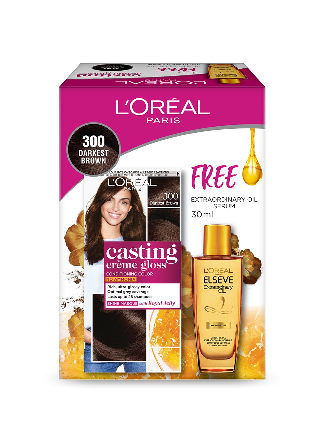 

LOreal Paris Casting Creme Gloss Conditioning Hair Color & Free Serum - Darkest Brown 300