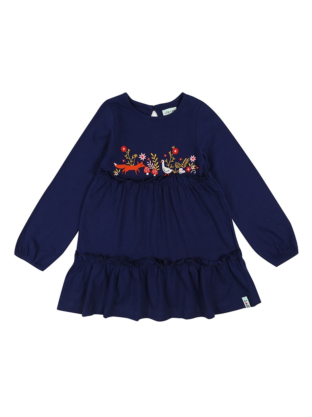 

Lilly and Sid Girls Navy Blue Embroidered Organic Cotton A-Line Dress