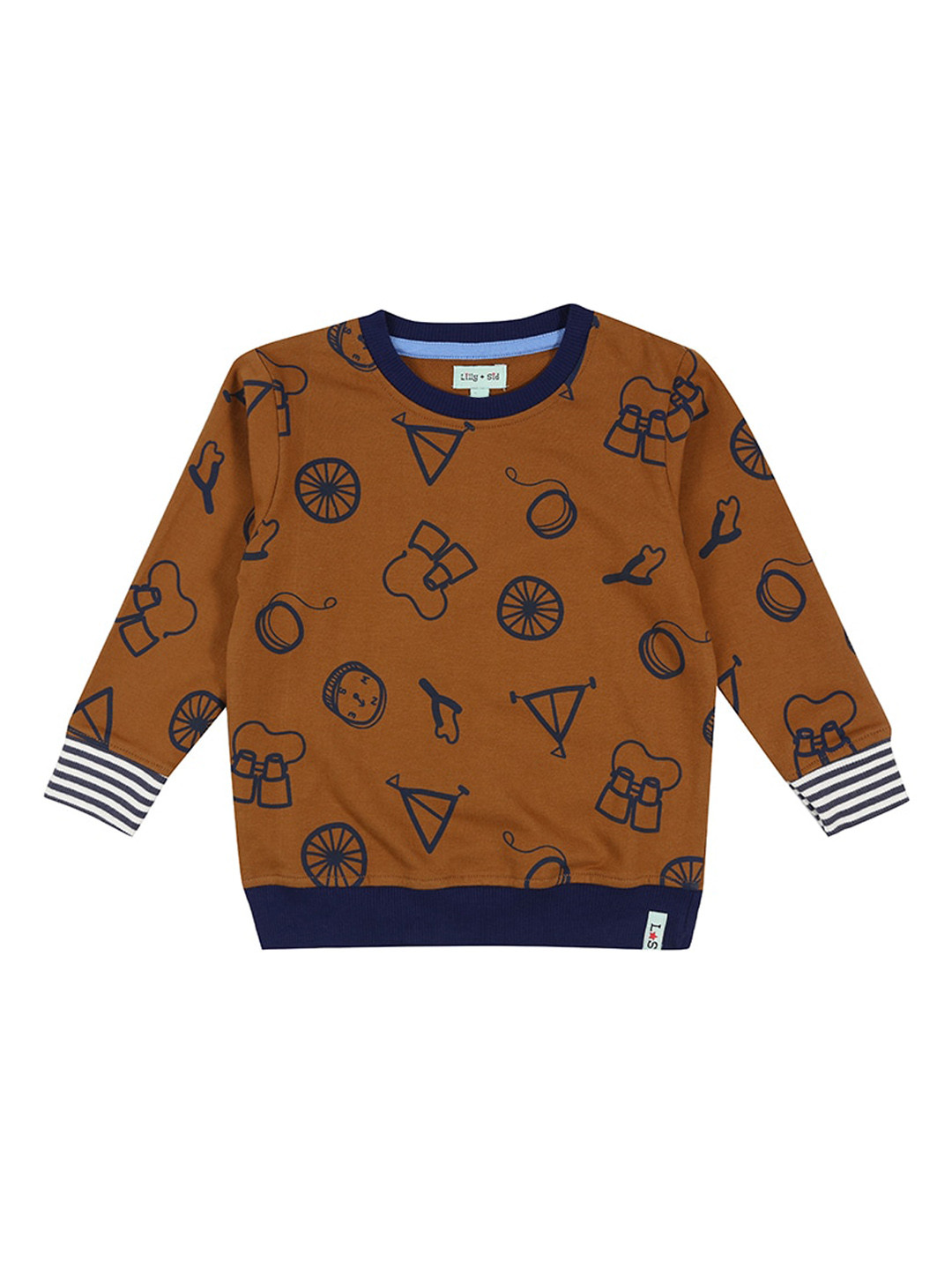 

Lilly and Sid Kids Brown & Navy Blue Printed Organic Cotton T-shirt