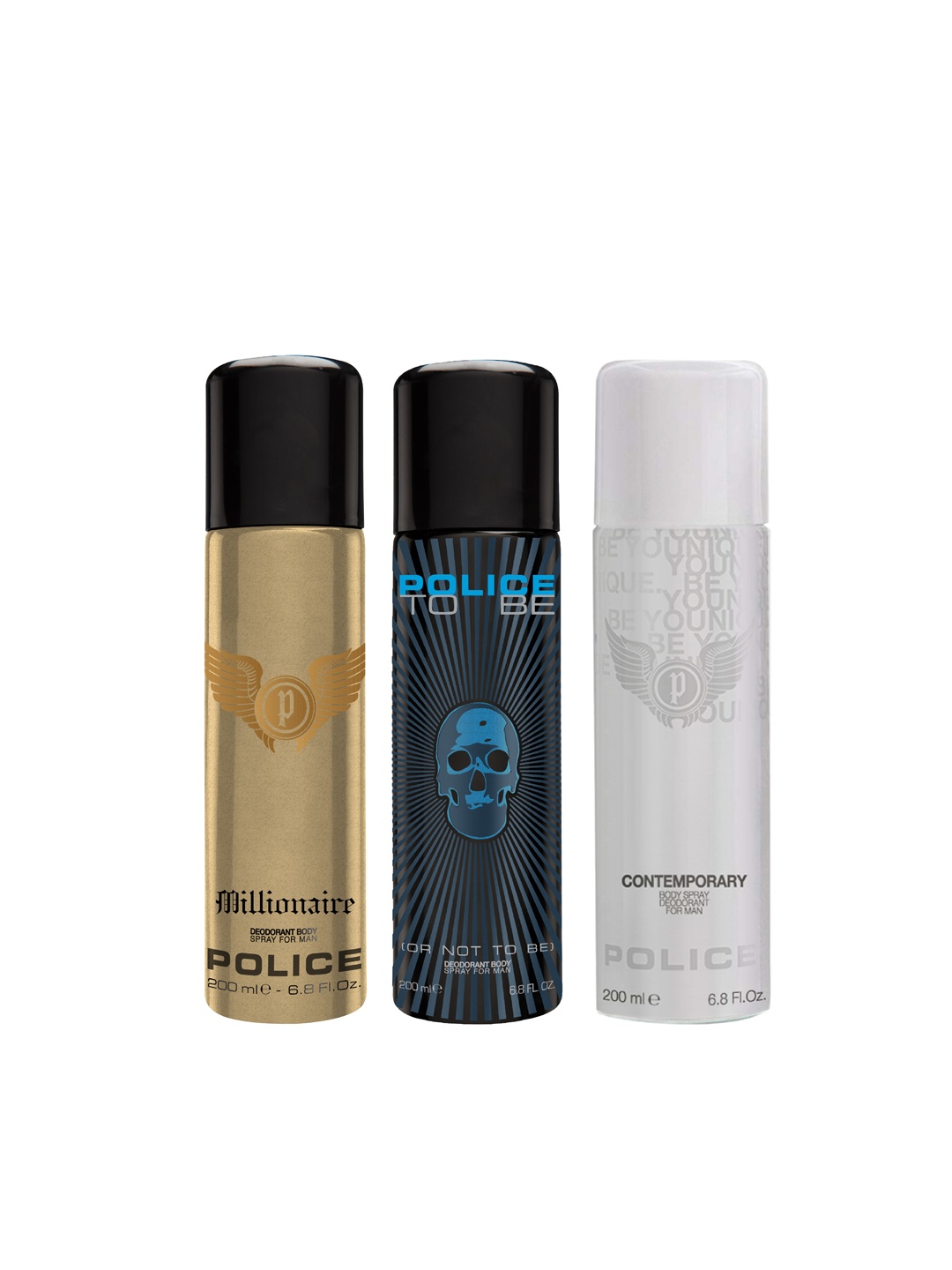 

Police Men Set of 3 Contemporary + To Be Man + Millionaire Deodorants, Black