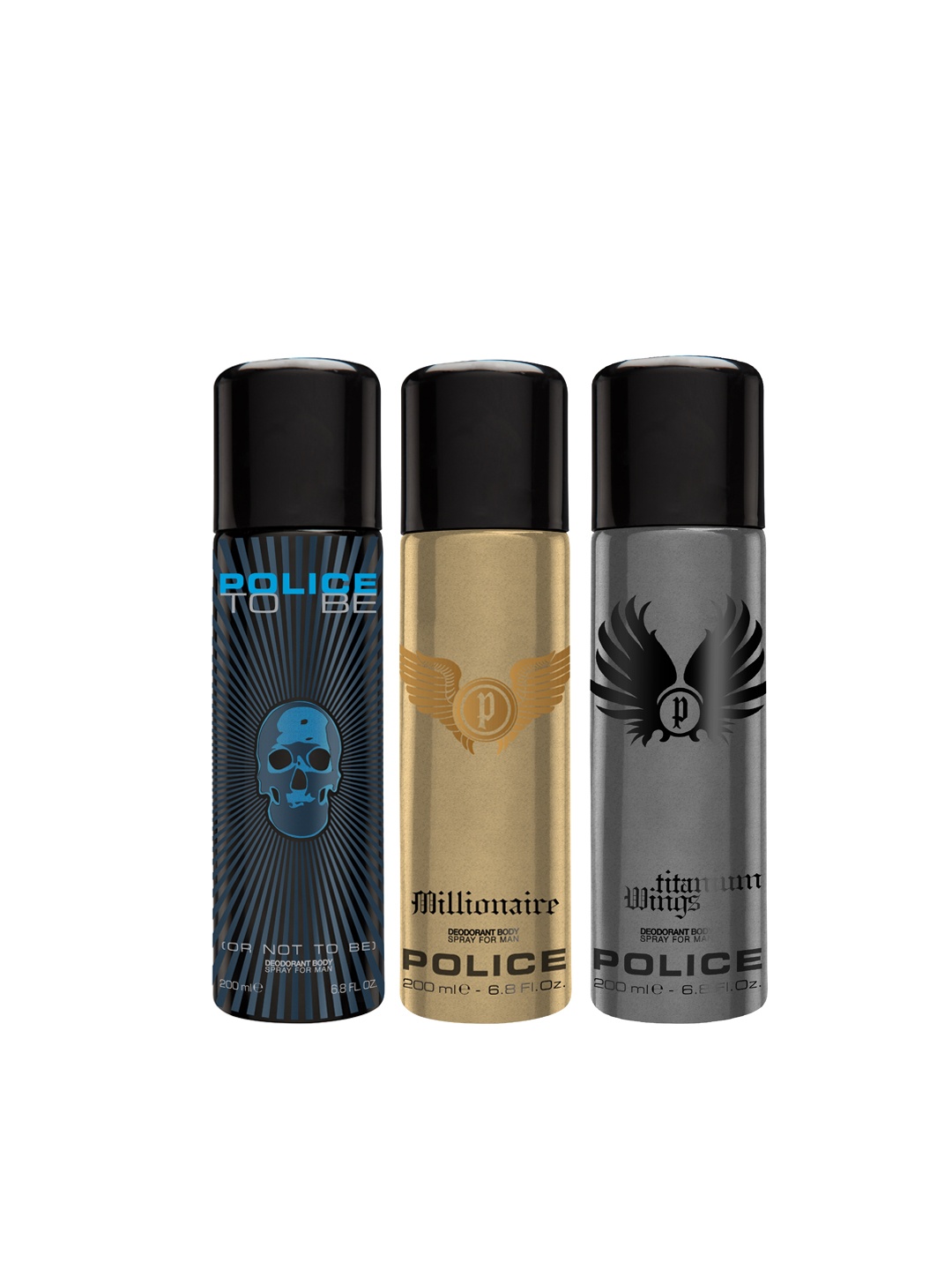 

Police Men Set of 2 To be Man + Millionaire + Wings Titanium Deodorants, Gold