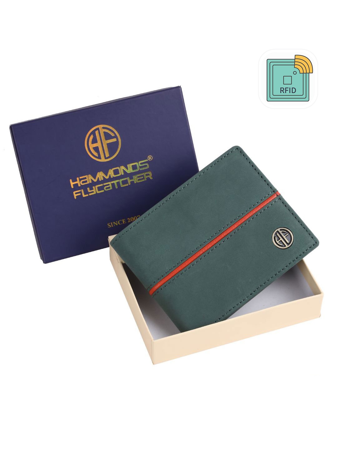 

HAMMONDS FLYCATCHER Men Turquoise Blue Leather Two Fold Wallet