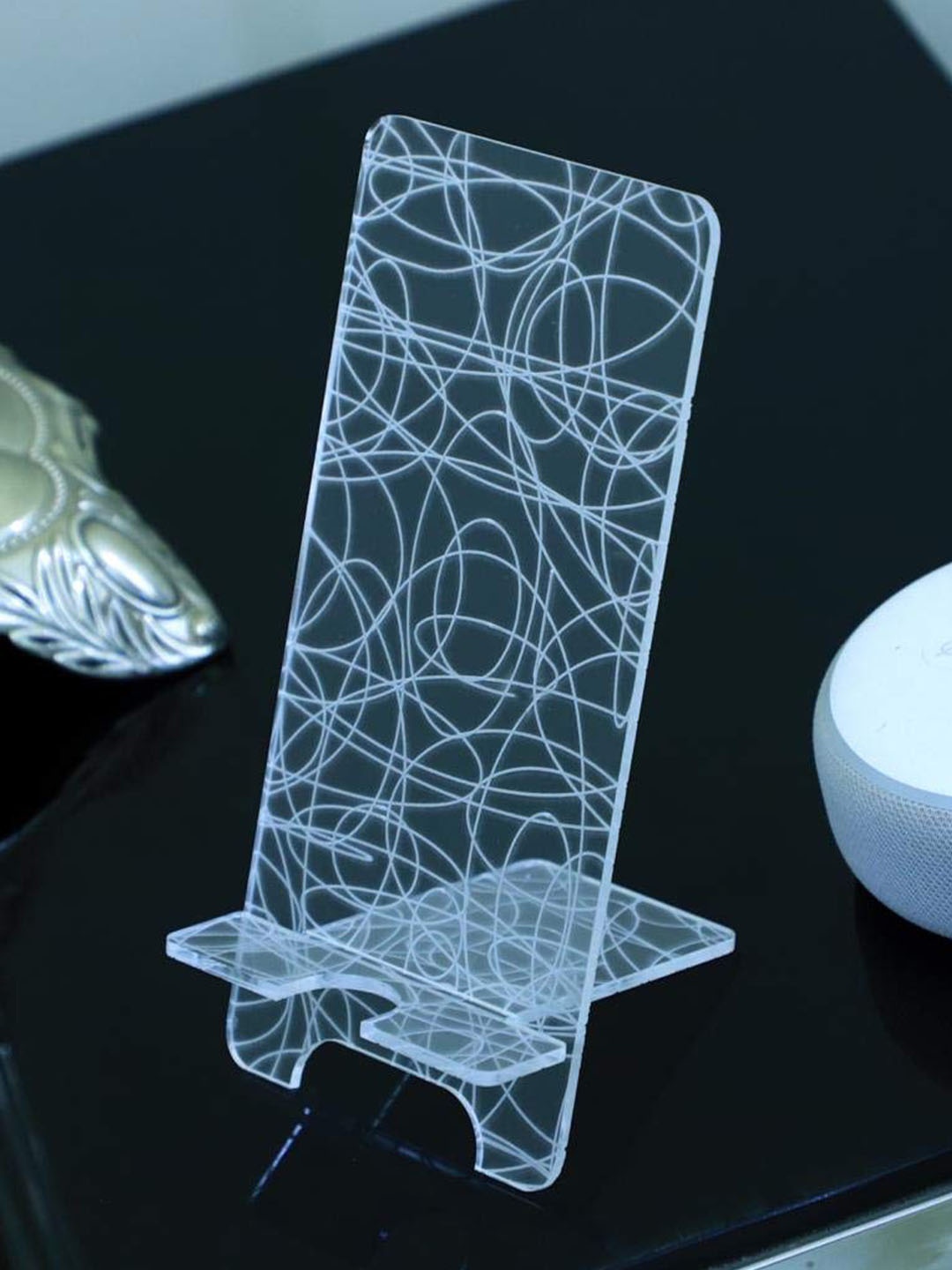 

DULI Transparent & White Printed Portable Mobile Stand Holder