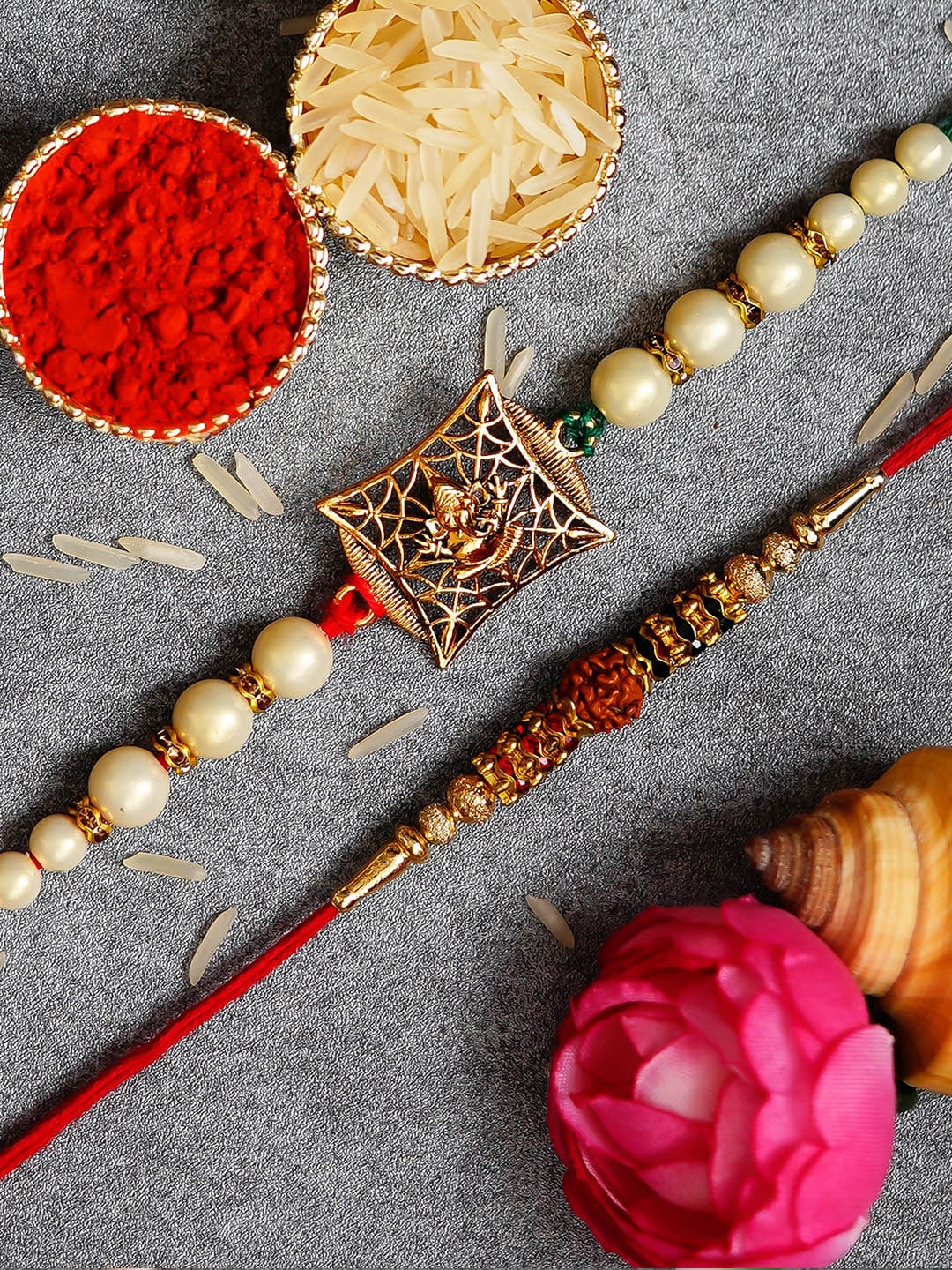 

eCraftIndia Pack of 2 Designer Rakhis and Roli Chawal Pack, Multi