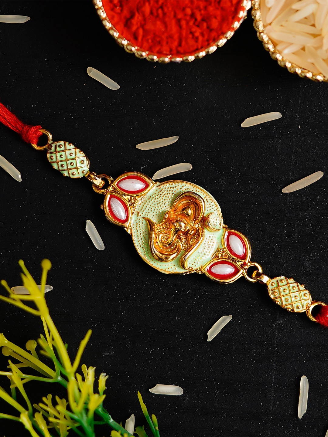 

eCraftIndia Multicolored Om Rakhi with Roli Chawal, Multi