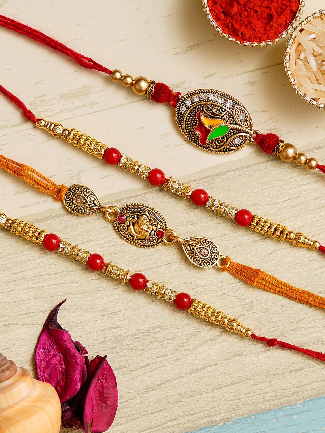 

eCraftIndia Pack of 4 Designer Beaded Thread Rakhis, Multi