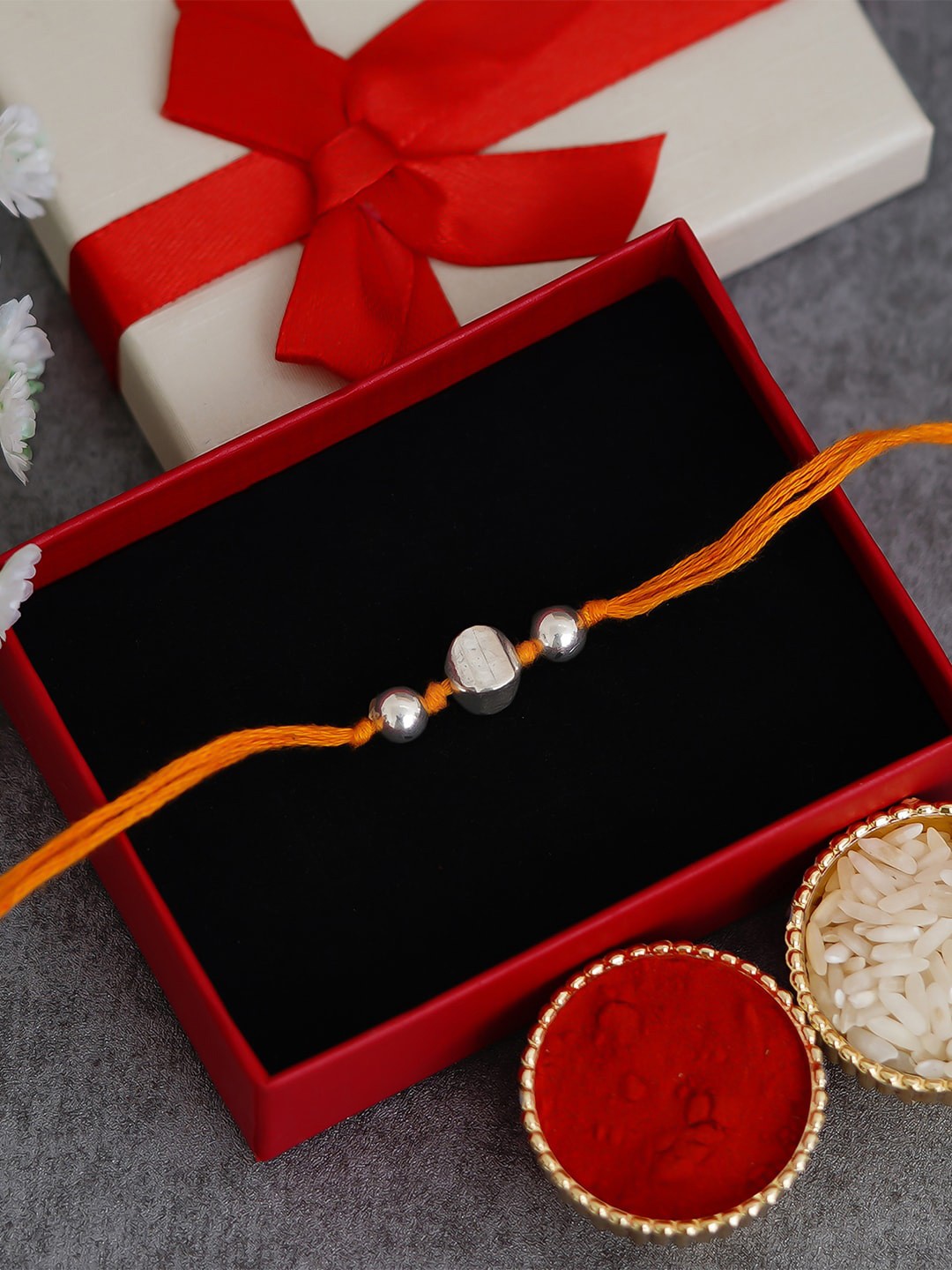 

eCraftIndia Red 925 Sterling Silver Rakhi with Roli Chawal