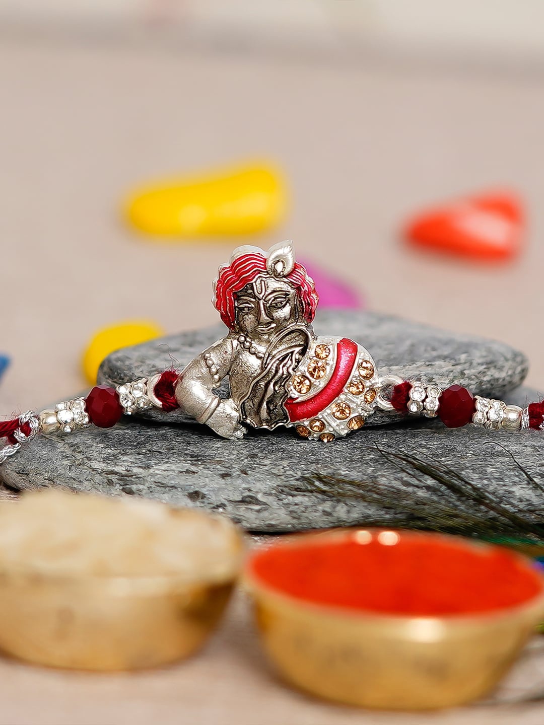 

eCraftIndia Krishna Designer Beaded Thread Rakhi, Multi