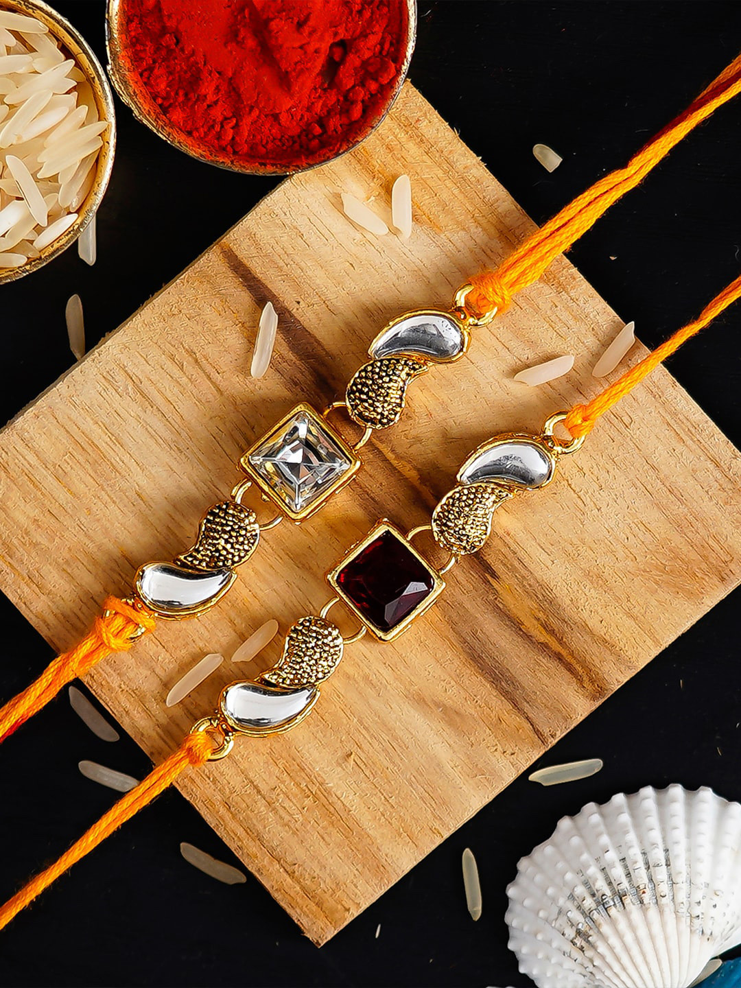 

eCraftIndia Pack of 2 Designer Rakhis and Roli Chawal Pack, Multi
