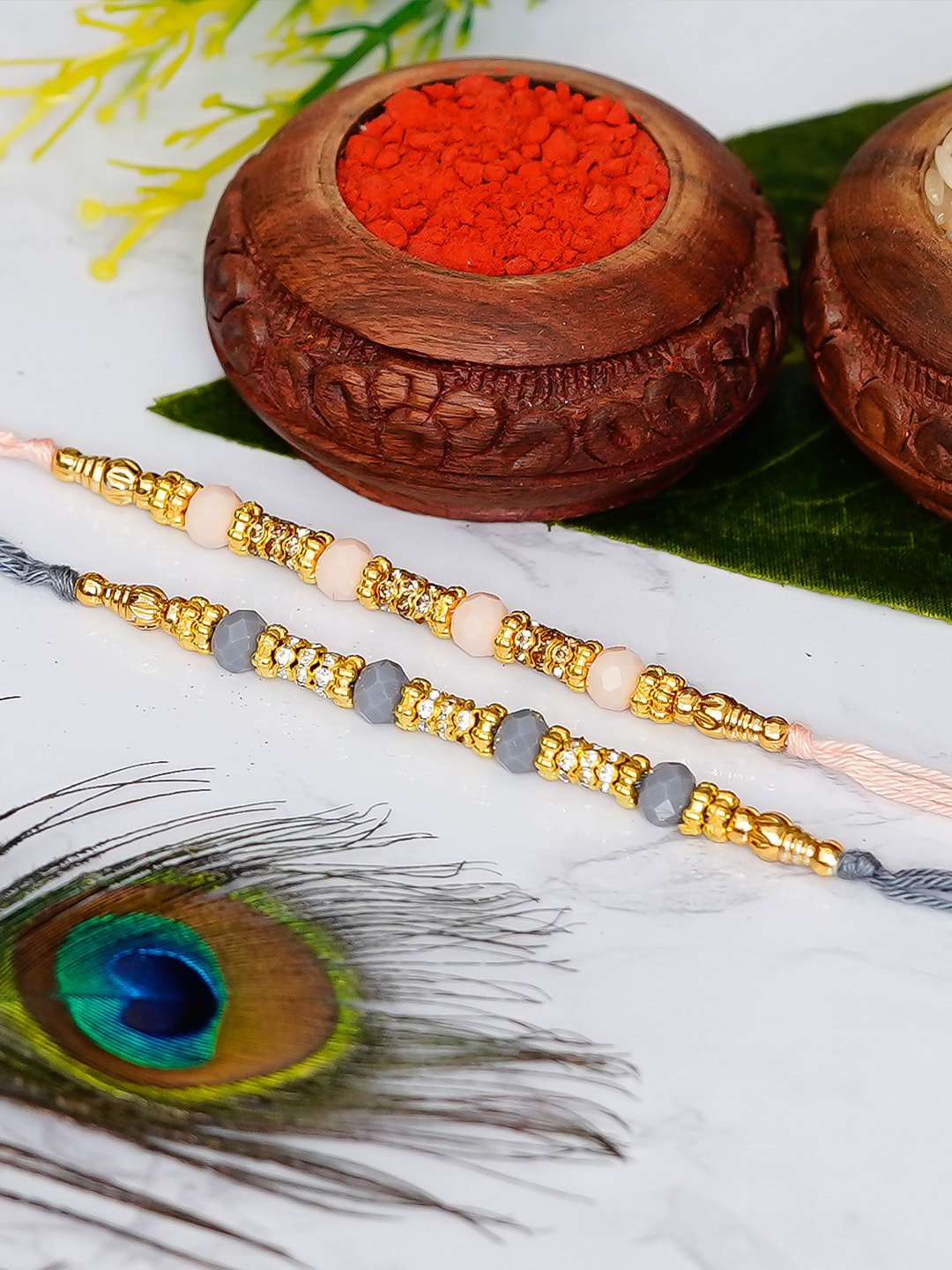 

eCraftIndia Ser of 2 Multicoloured Designer Rakhi with Roli Chawal, Multi