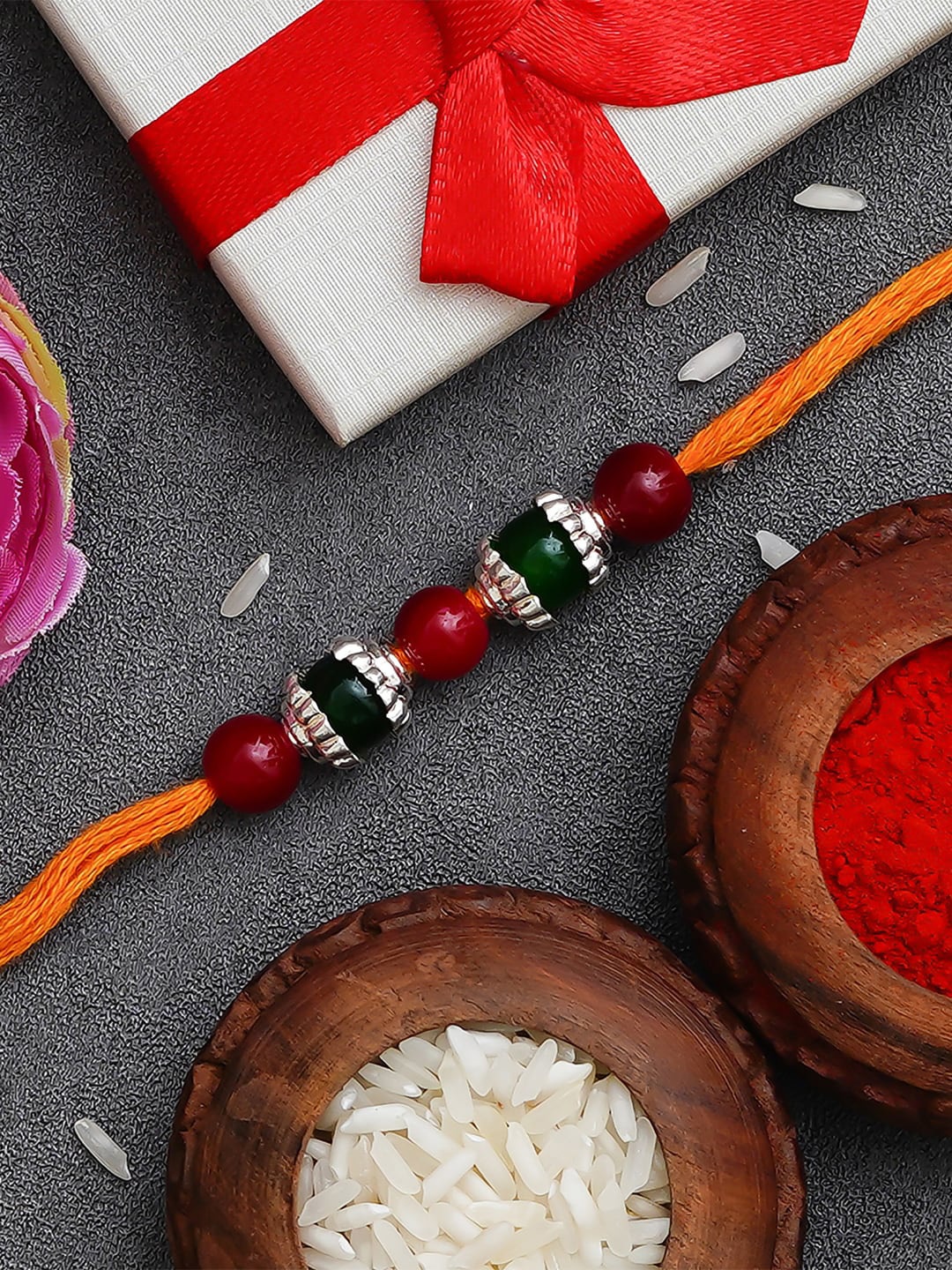 

eCraftIndia Multicoloured Designer 925 Silver Rakhi with Roli Chawal, Multi