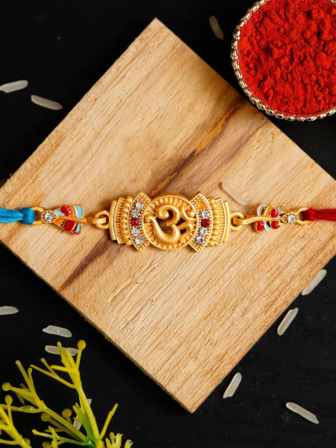 

eCraftIndia Red & Gold-Toned Stone-Studded Rakhis