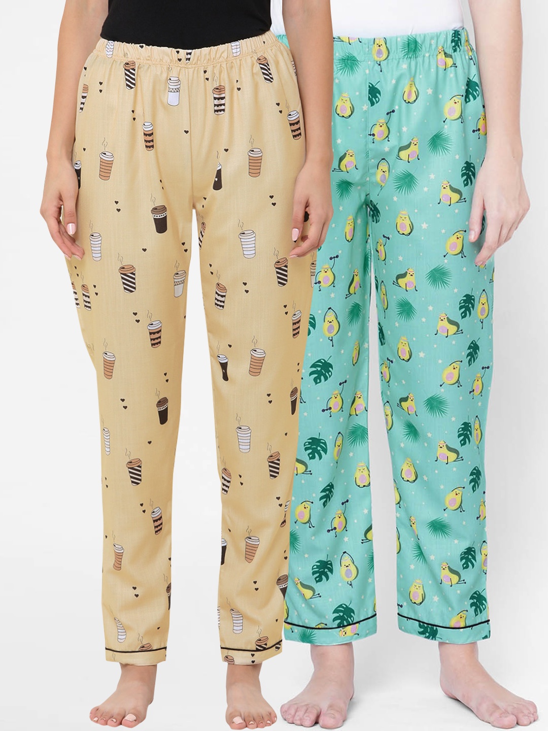 

FashionRack Women Pack of 2 Printed Cotton Lounge Pants, Green