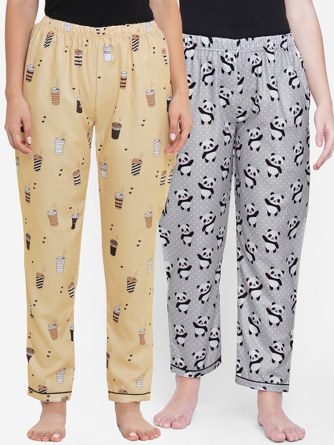 

FashionRack Pack Of 2 Printed Cotton Lounge Pants, Grey