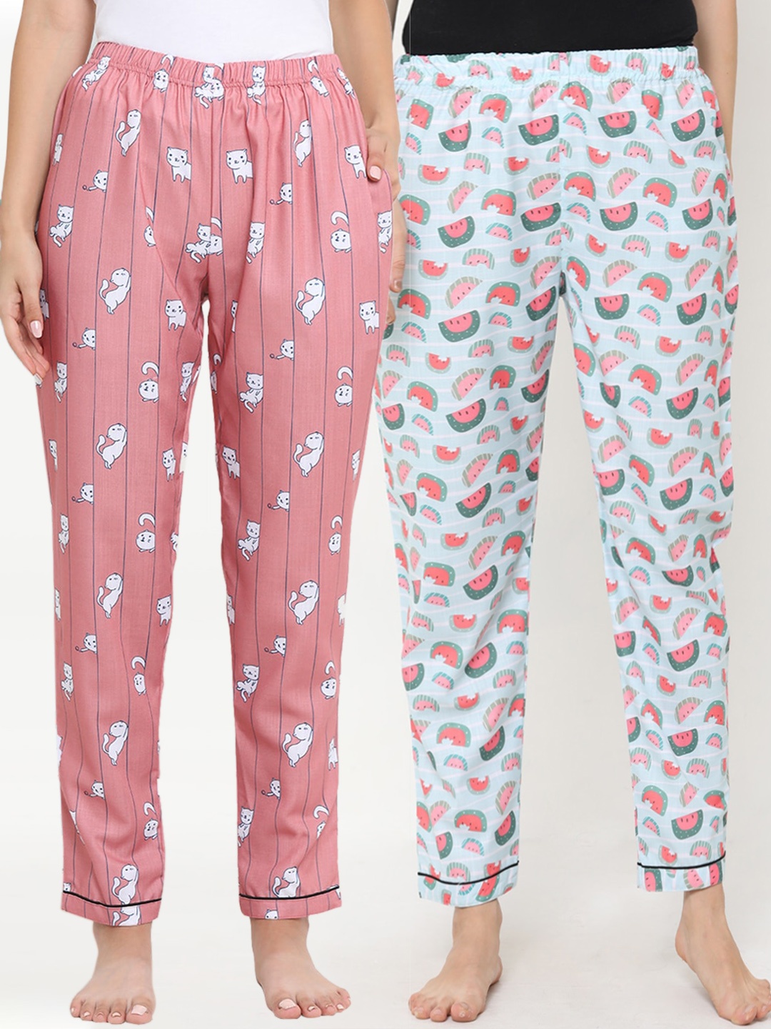 

FashionRack Pack Of 2 Printed Cotton Lounge Pants, Blue