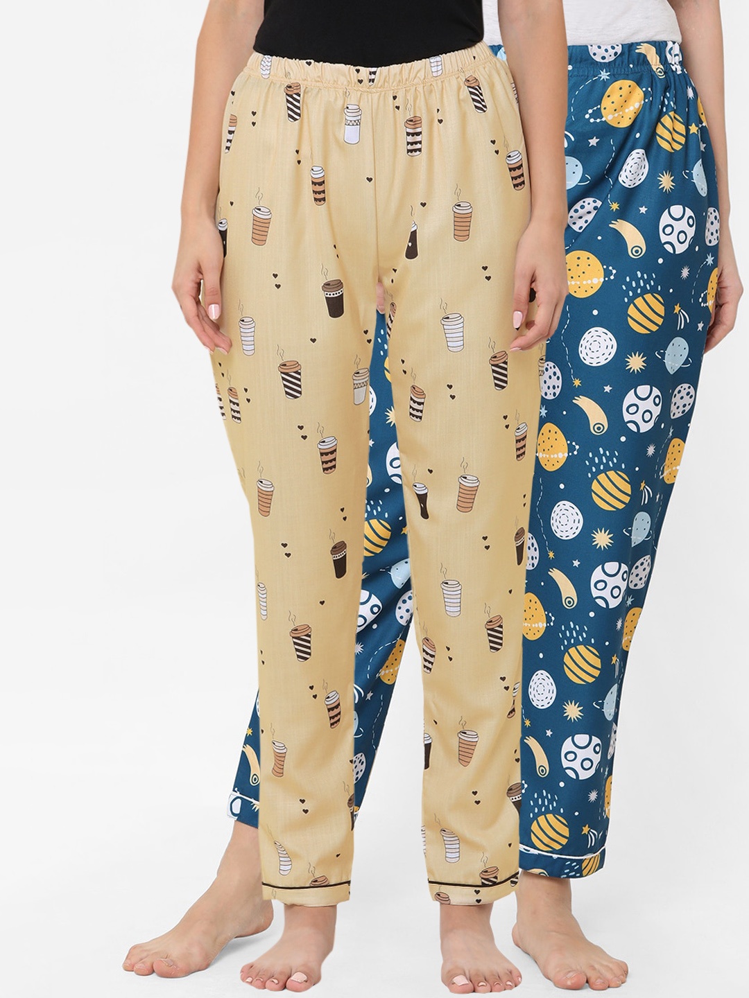 

FashionRack Pack Of 2 Printed Cotton Lounge Pants, Navy blue