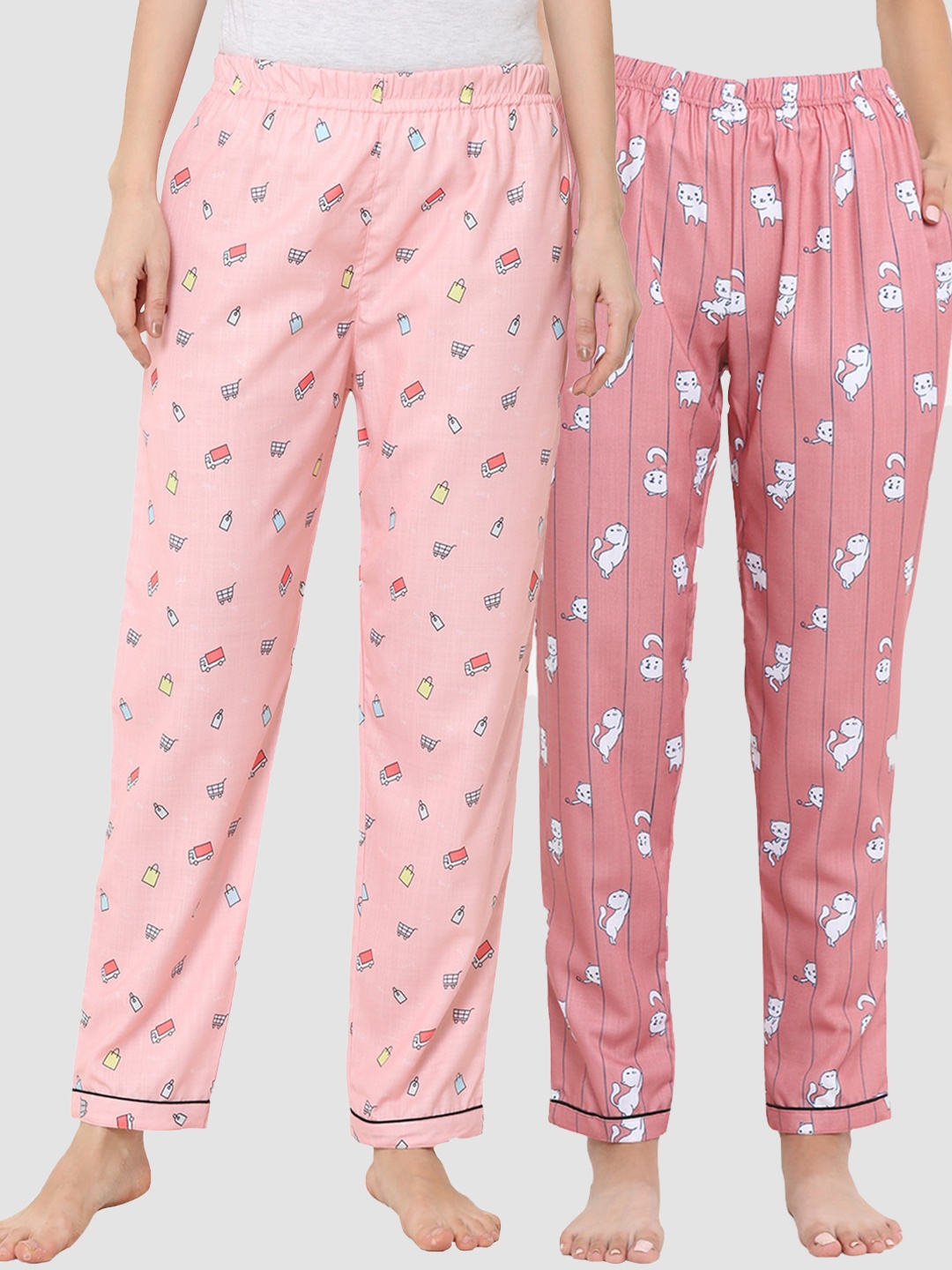 

FashionRack Pack Of 2 Pink Printed Cotton Lounge Pants