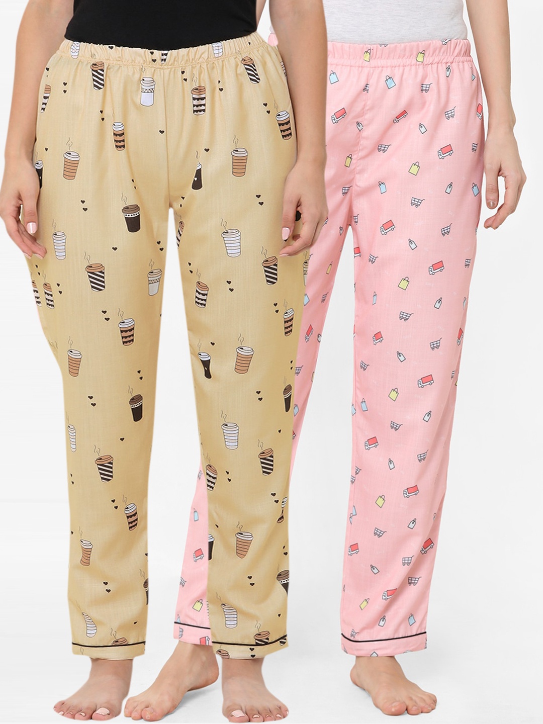 

FashionRack Pack Of 2 Printed Cotton Lounge Pants, Pink