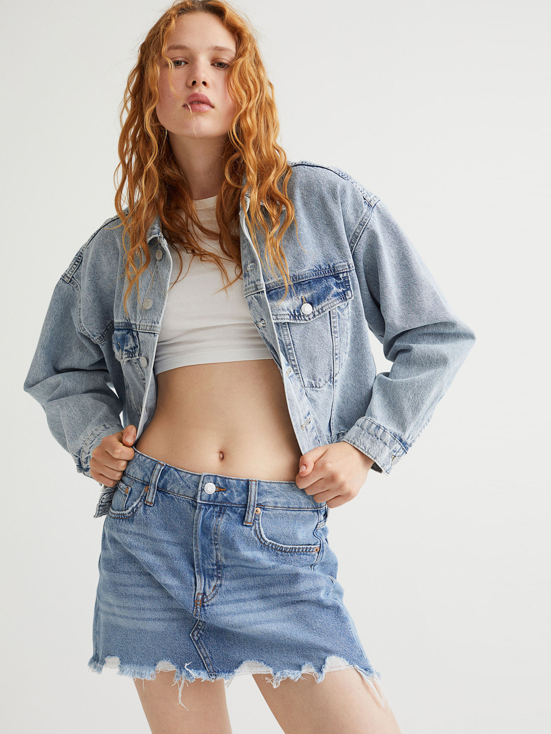 

H&M Women Blue Low Waist Denim skirt