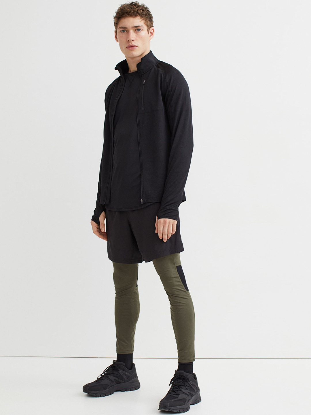 

H&M Men Olive Green Solid Fast-Drying Running Tights