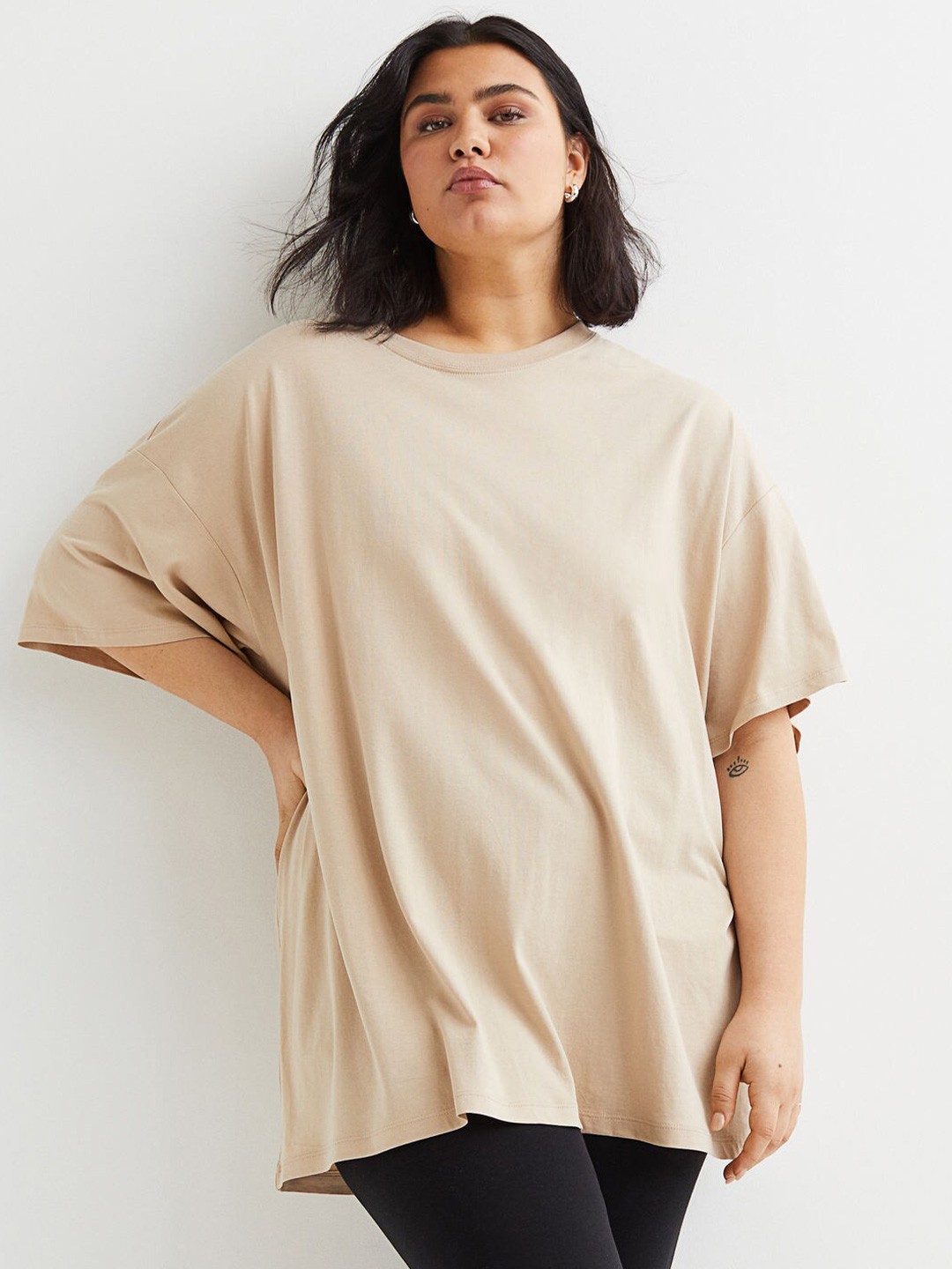 

H&M Plus Size Women Oversized T-shirt, Beige