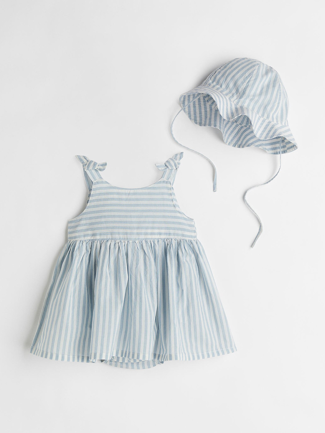 

H&M Girls Blue & White 2 Piece Striped Cotton Dress & Cap Set