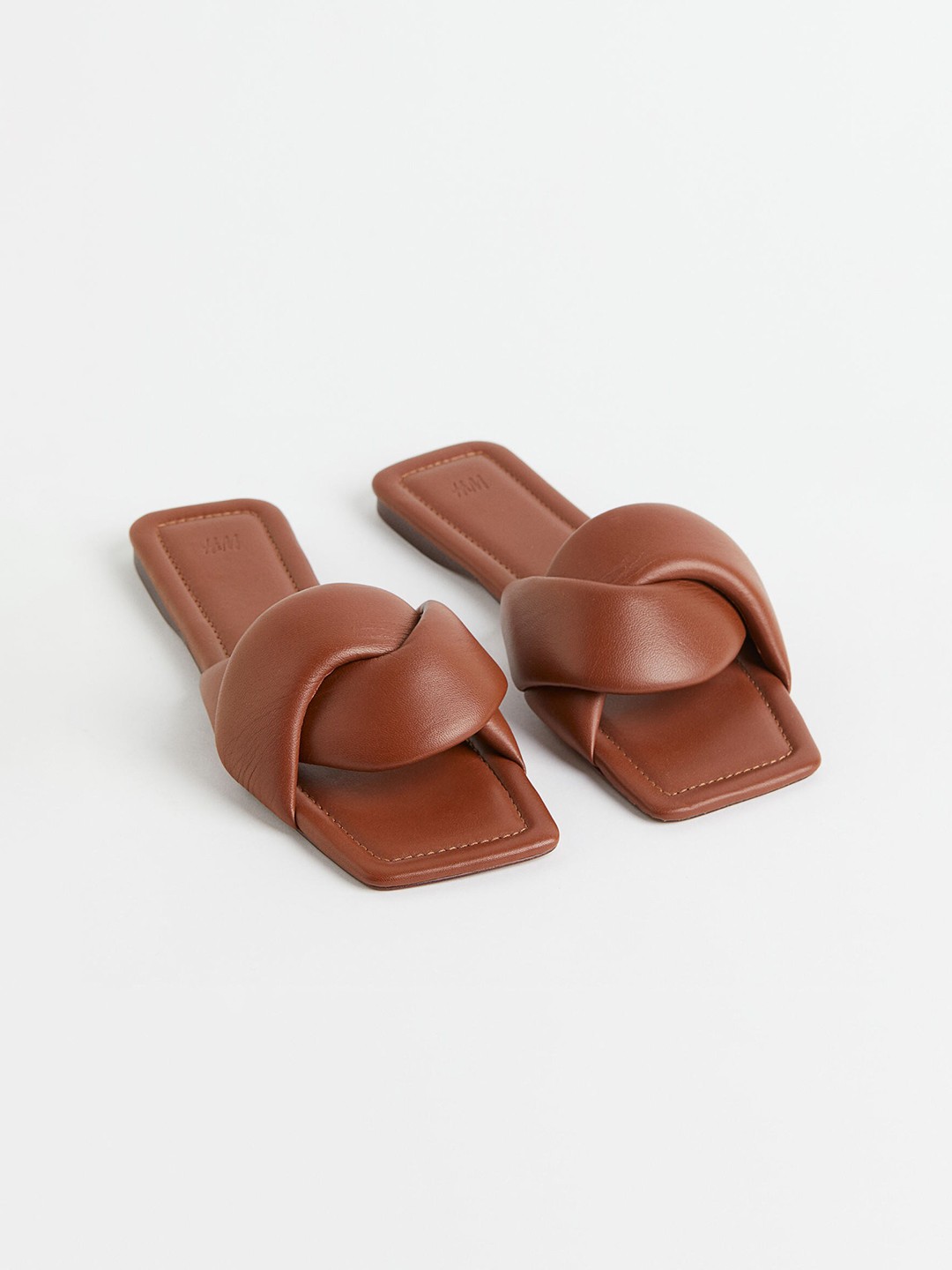 

H&M Brown Woven Design Leather Slides