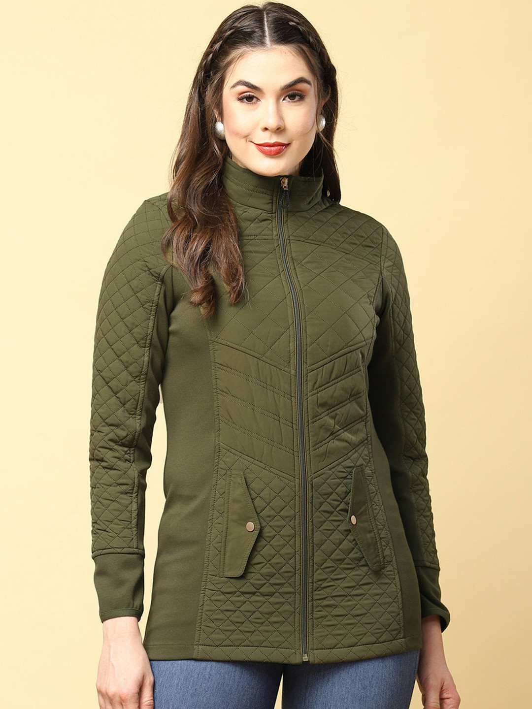 

Lakshita Women Green Longline Quilted Jacket