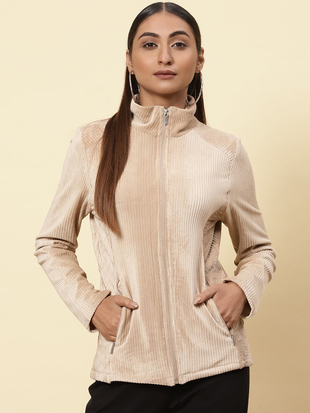 

Lakshita Women Beige Fleece Tailored Jacket
