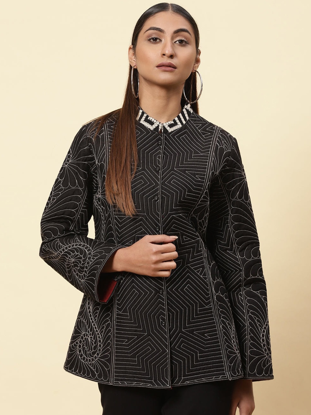 

Lakshita Women Black Longline Quilted Jacket