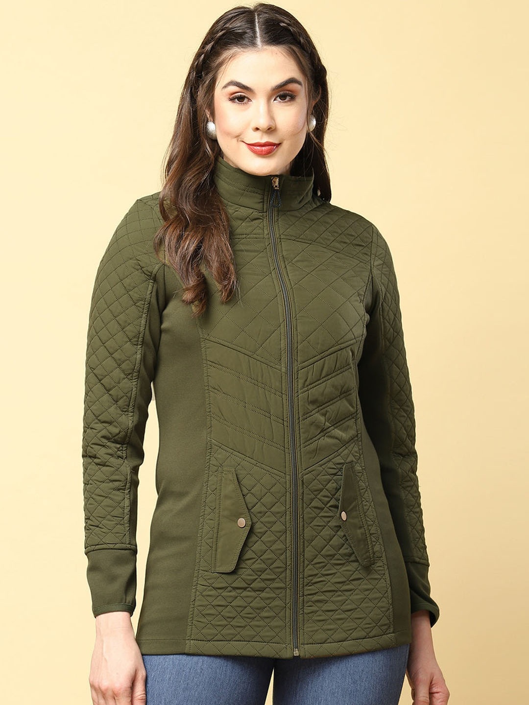 

Lakshita Women Green Longline Quilted Jacket