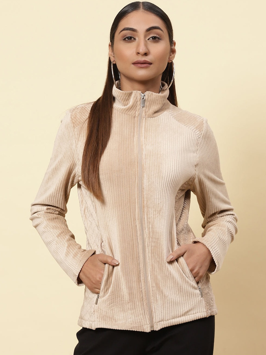 

Lakshita Women Beige Fleece Tailored Jacket