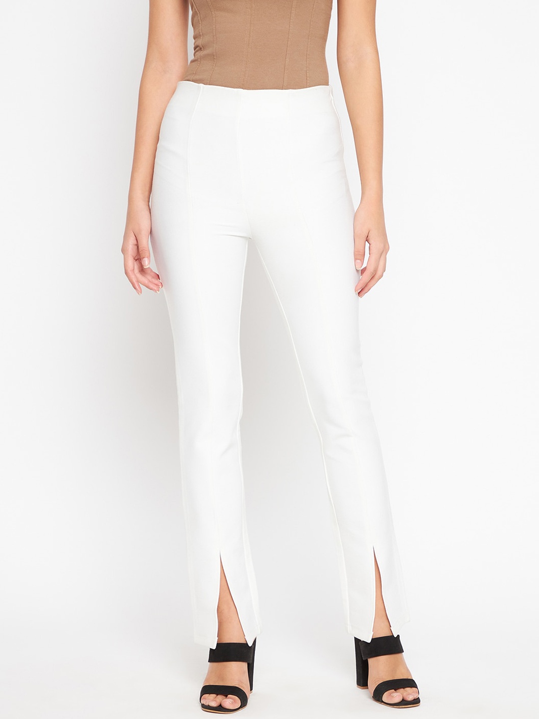 

JUNE & HARRY Women White Smart Slim Fit High-Rise Trousers