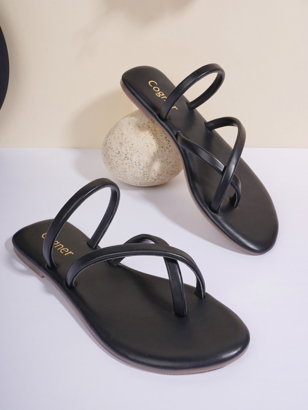 

Cogner Women Black One Toe Flats with Buckles