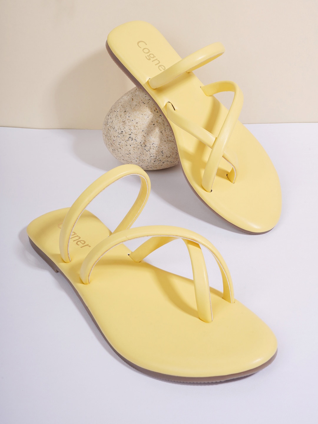 

Cogner Women Yellow Open Toe Flats with Bows