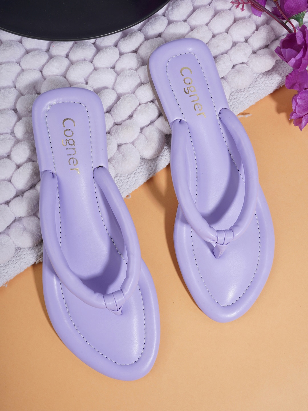 

Cogner Women Purple Embellished Open Toe Flats