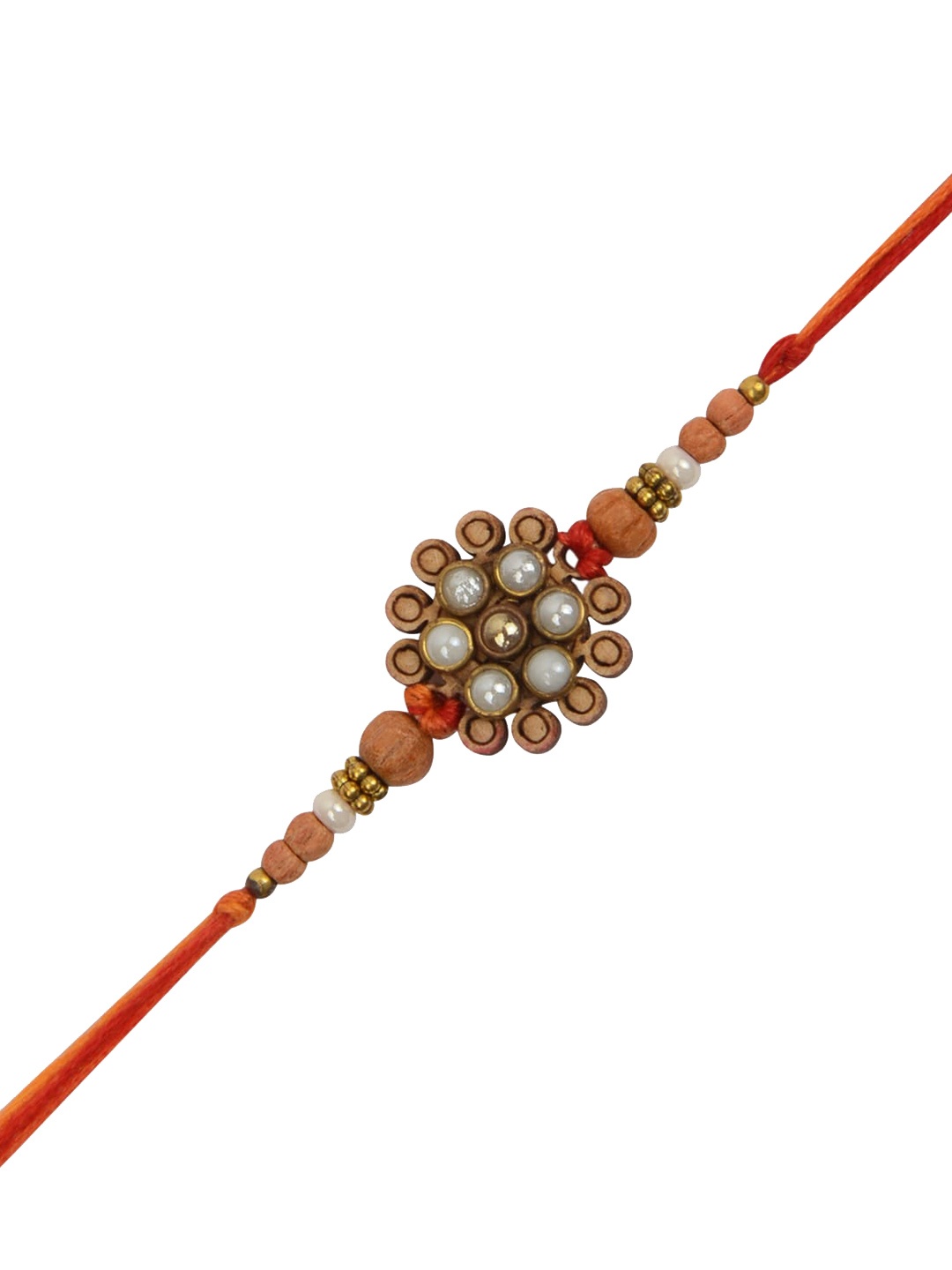 

Arendelle Men Brown & Red Pearl Beaded Floral Rakhi