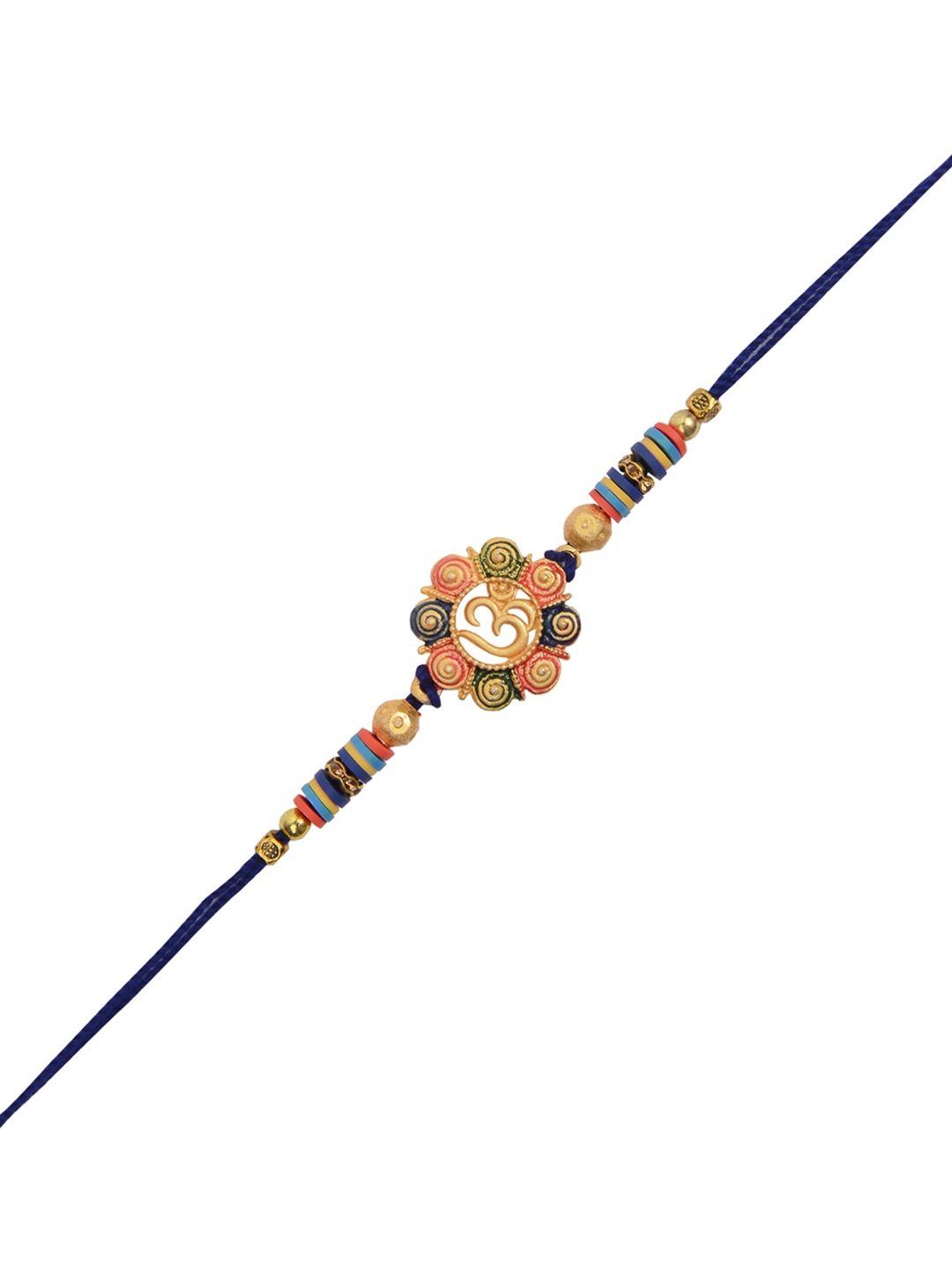 

Arendelle Men Gold-Plated Blue & Red Colourful OM Designer Rakhi